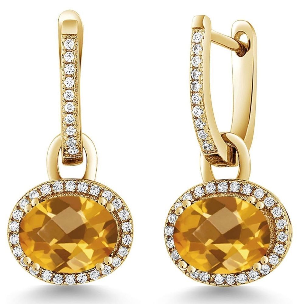 18K Yellow Gold 925 with 3.44 Cttw Madeira Citrine Oval French Lock Earrings